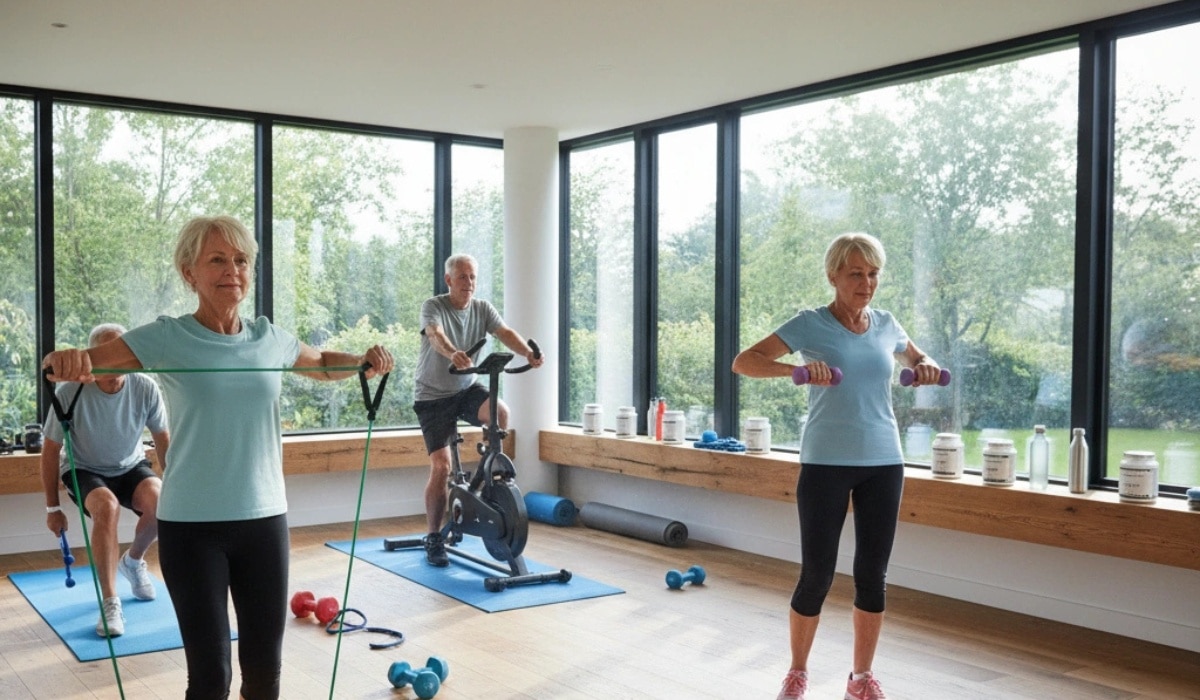 Older adults engage in strength training with creatine supplementation for improved fitness and health